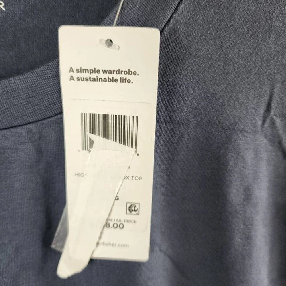 Eileen Fisher Cotton High Crewneck Boxy Top Women's Large Ocean Long Sleeve